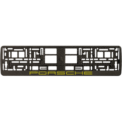carbon license plate frame with gold porsche logo
