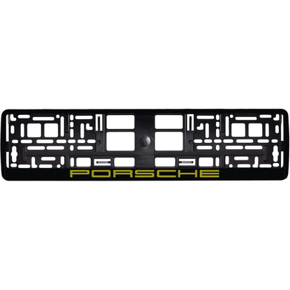 gloss black license plate frame with gold  porsche logo