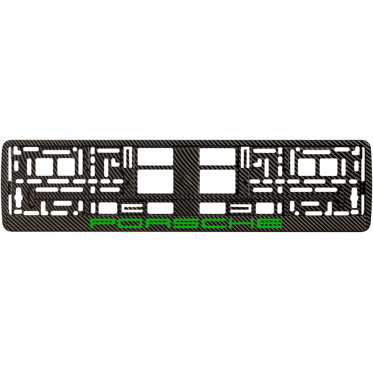 
        carbon license plate frame with green porsche logo
     