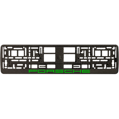 carbon license plate frame with green porsche logo