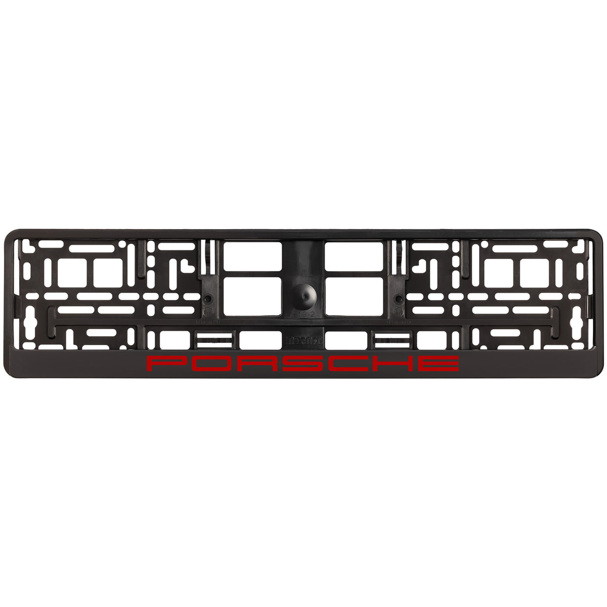 
        black license plate frame with red porsche logo
     