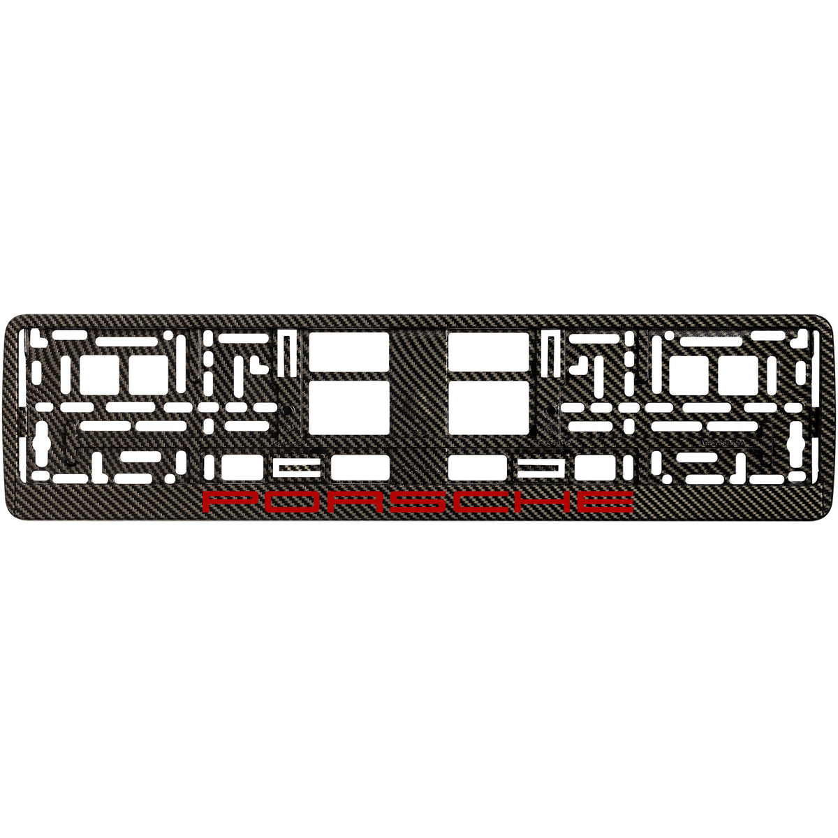 
        carbon license plate frame with red porsche logo
     