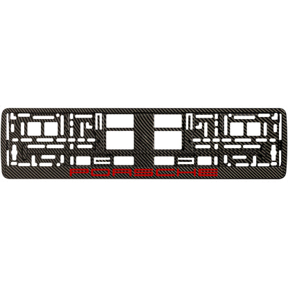 carbon license plate frame with red porsche logo