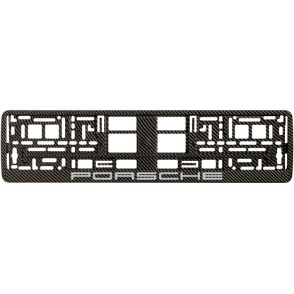 carbon license plate frame with silver porsche logo
