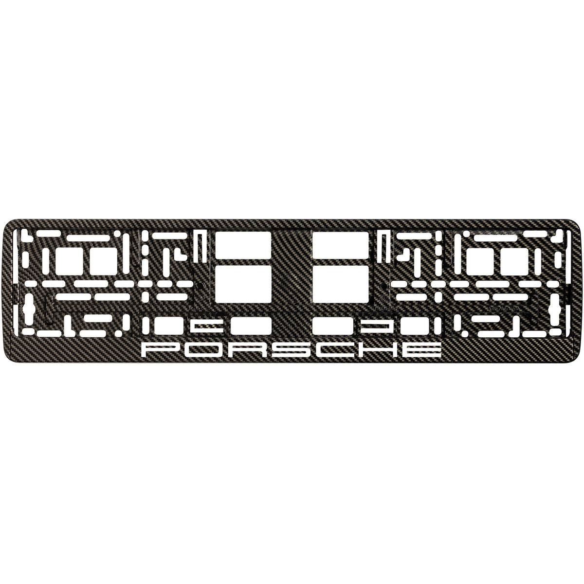 
        carbon license plate frame with white porsche logo
     