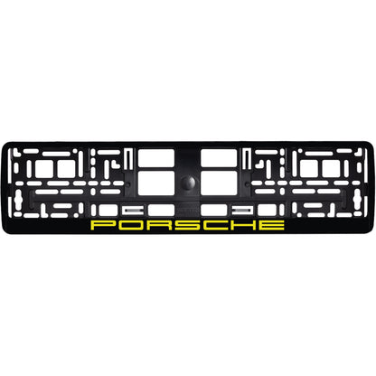 gloss black license plate frame with yellow porsche logo