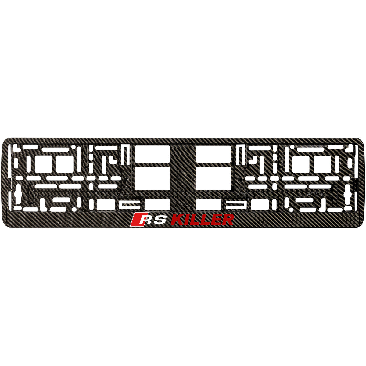 
        carbon license plate frame with red rs killer logo
     