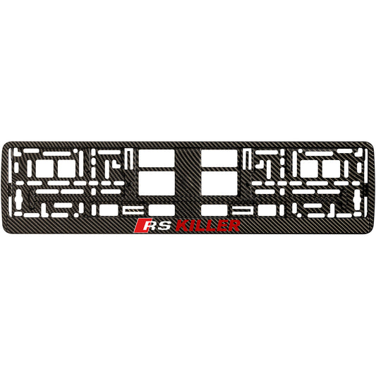 carbon license plate frame with red rs killer logo