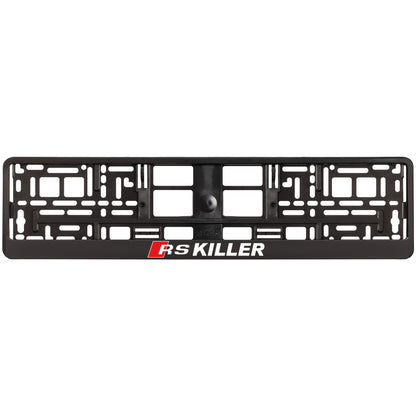 Black license plate frame with 'RS KILLER' white text