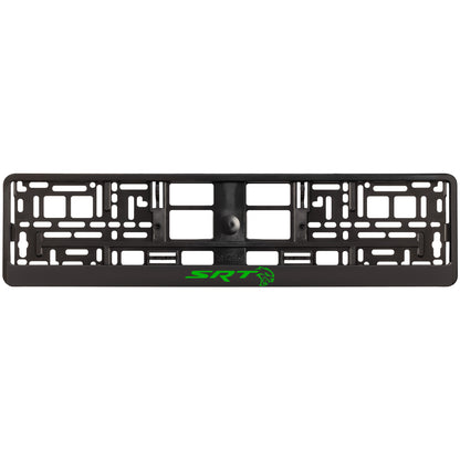 black license plate frame with green hellcat logo