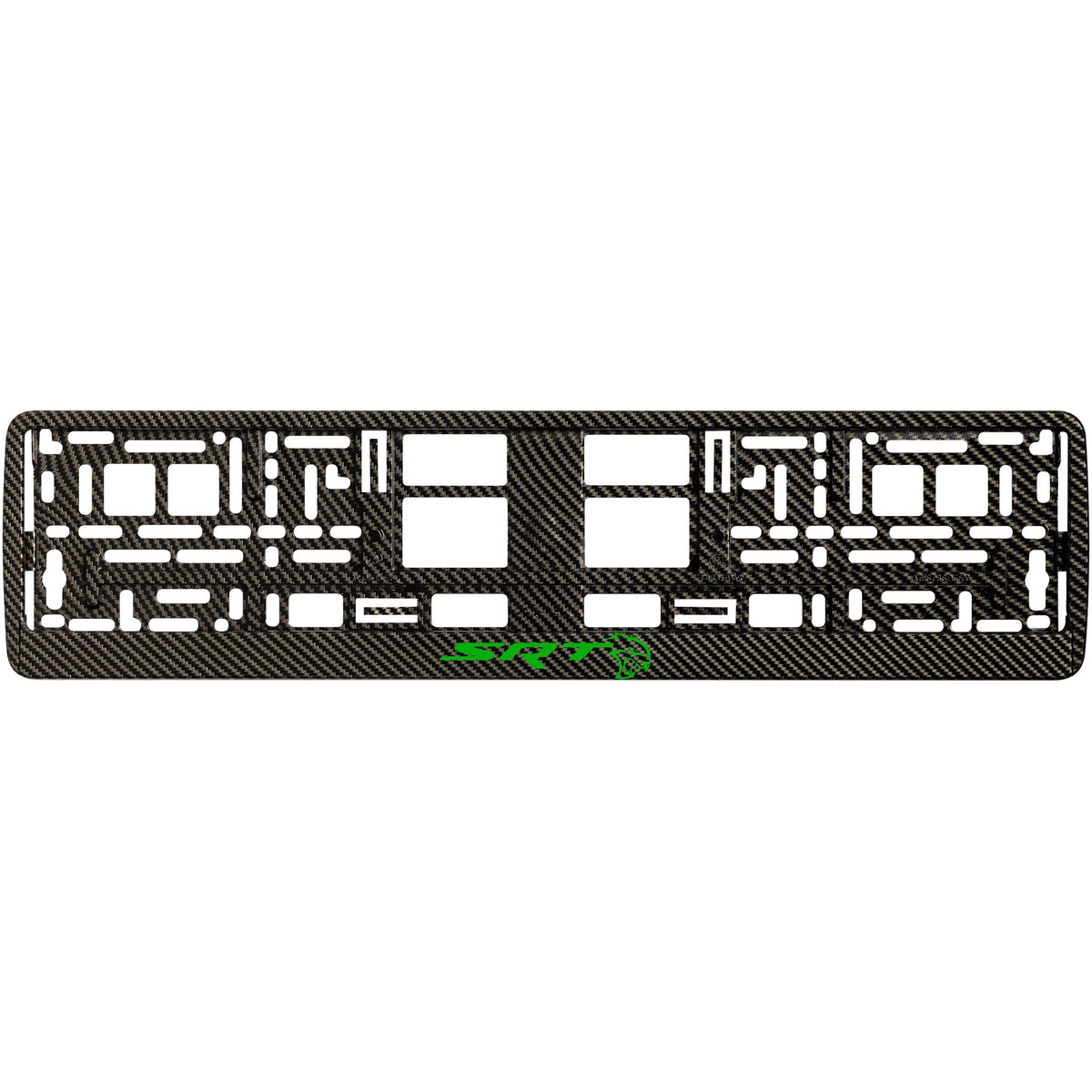 
        carbon license plate frame with green hellcat logo
     