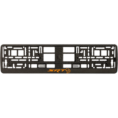 carbon license plate frame with orange hellcat logo