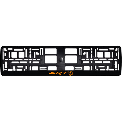 gloss black license plate frame with orange hellcat logo