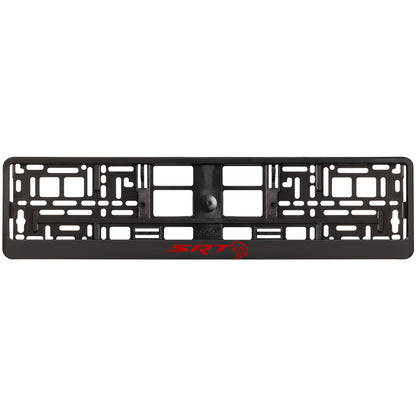 black license plate frame with red hellcat logo