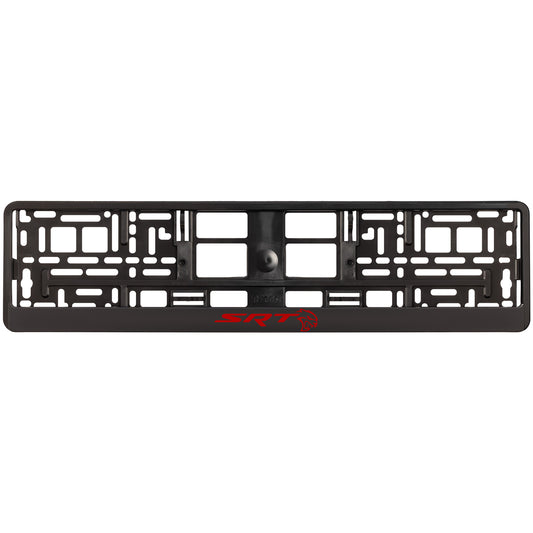 black license plate frame with red hellcat logo
