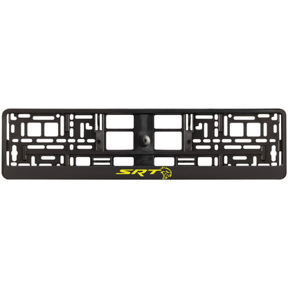 black license plate frame with yellow hellcat logo