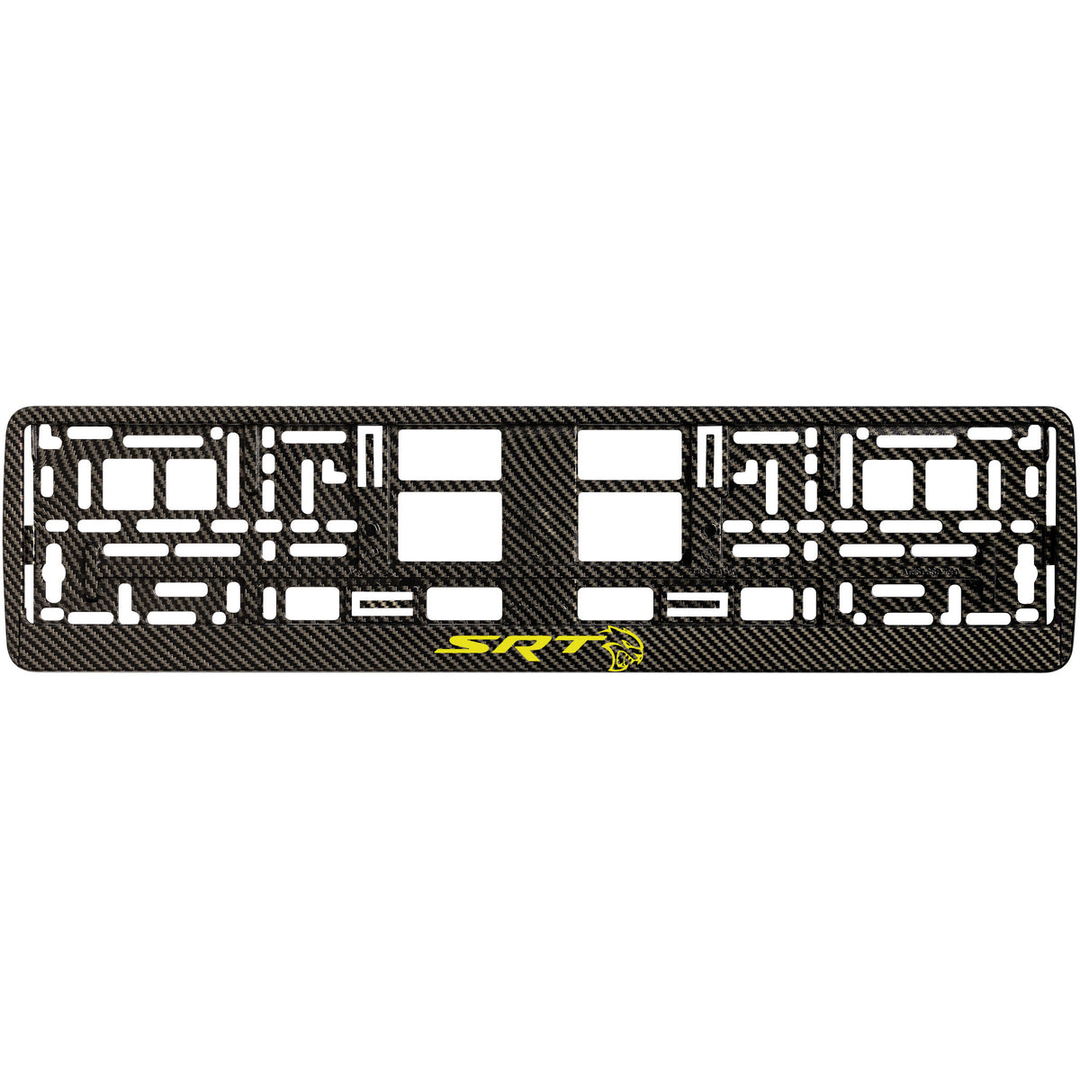 
        carbon license plate frame with yellow hellcat logo
     