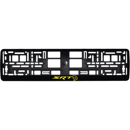 gloss black license plate frame with yellow hellcat logo