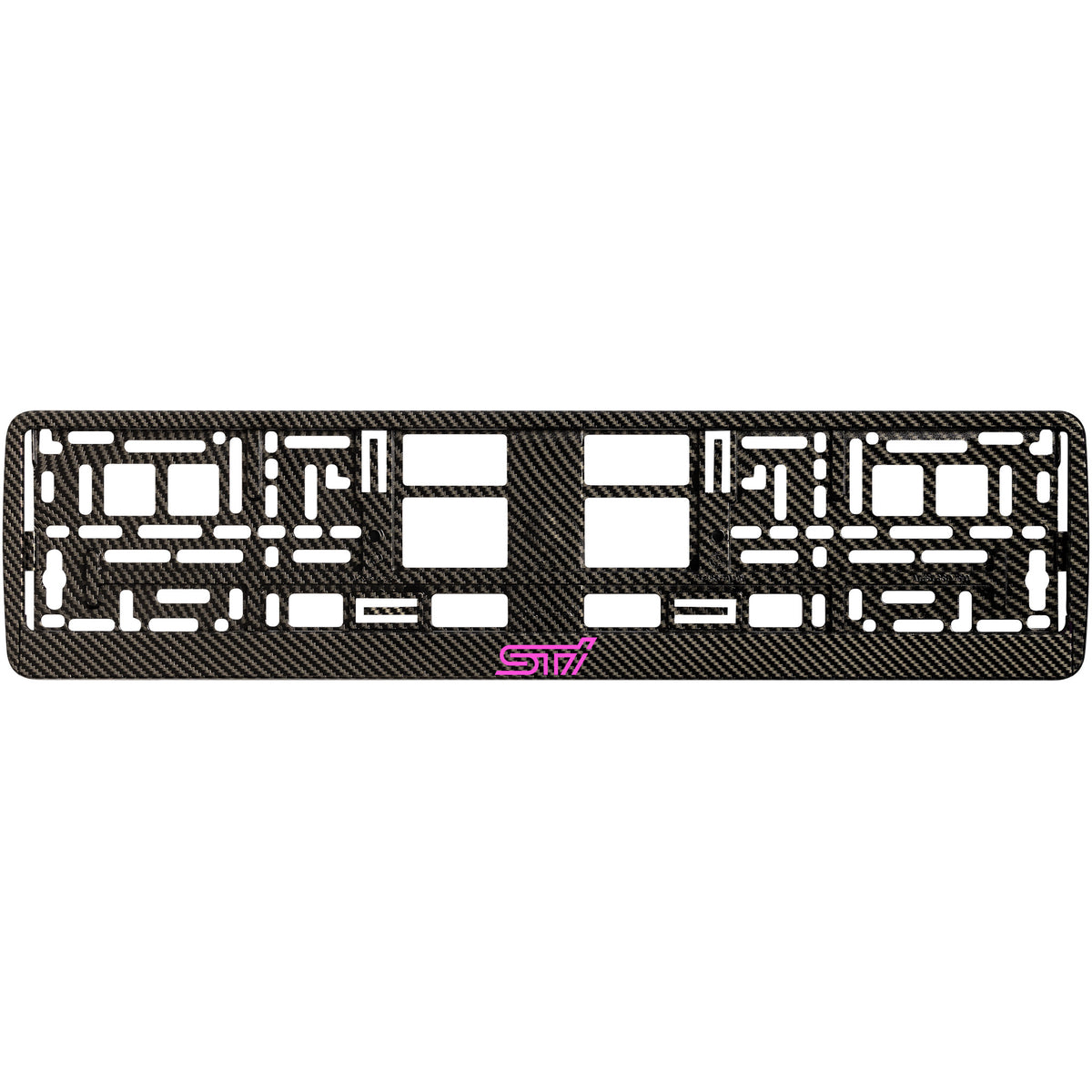 carbon license plate frame with pink sti logo