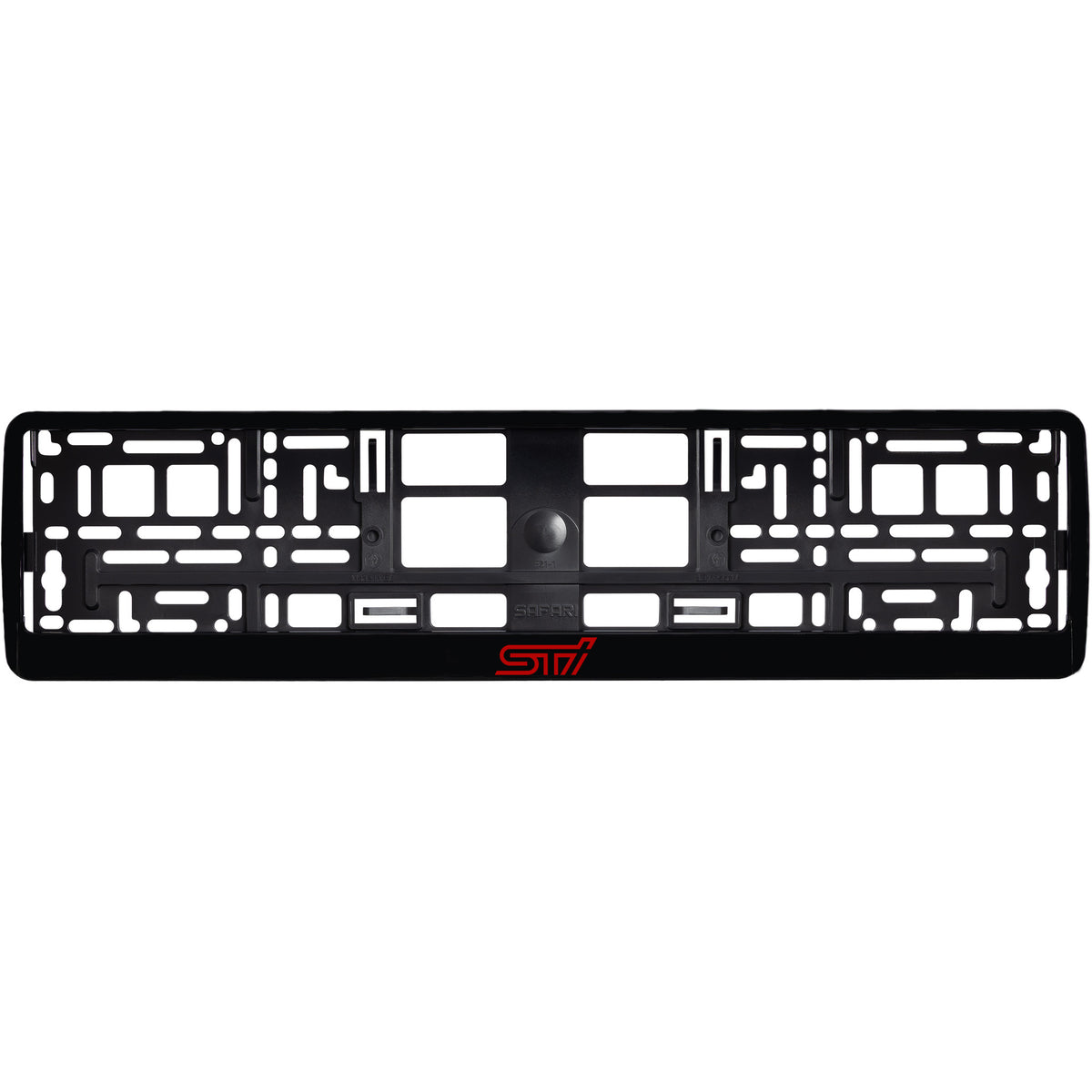 
        gloss black license plate frame with red sti logo
     