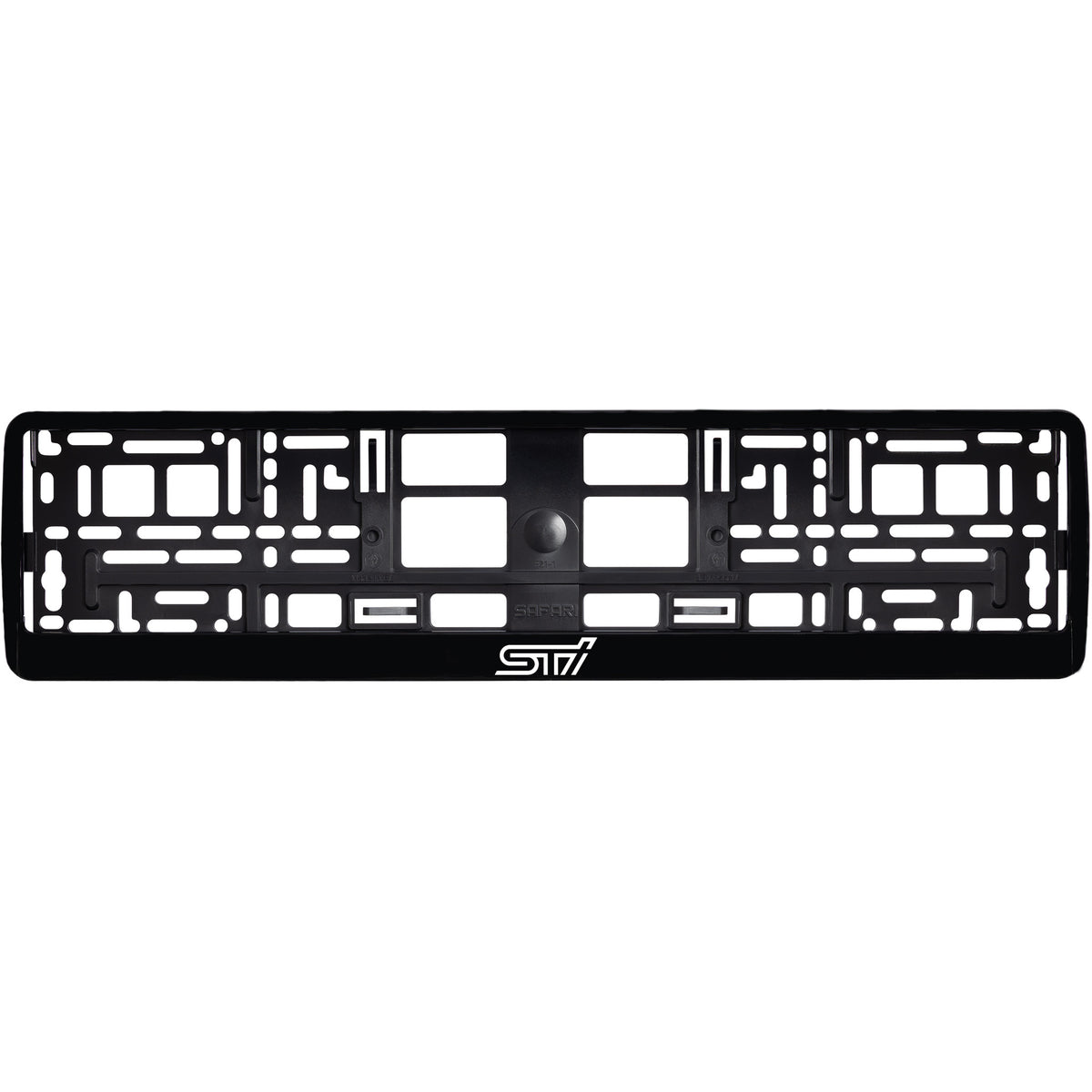
        gloss black license plate frame with white sti logo
     