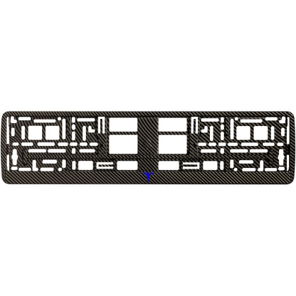 carbon license plate with blue tesla logo