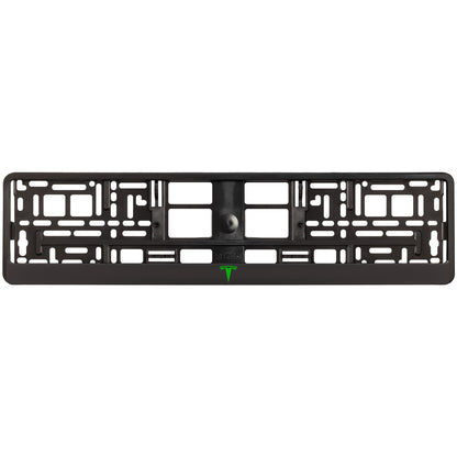 black license plate with green tesla logo