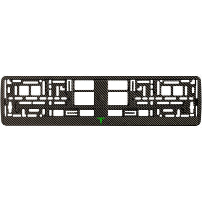 carbon license plate with green tesla logo