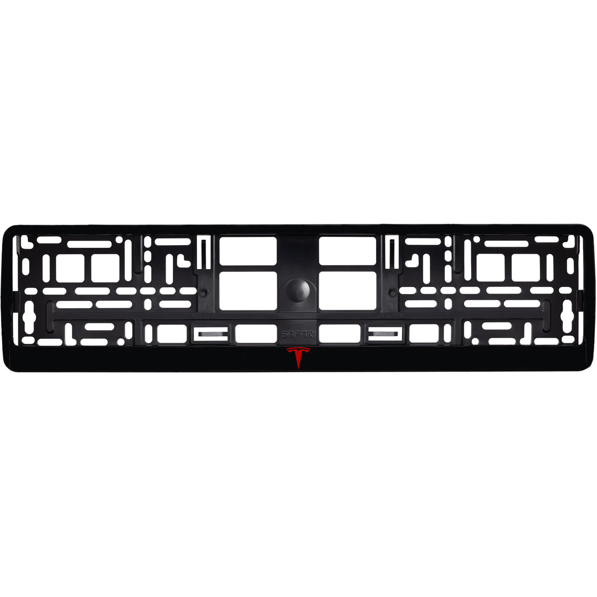 gloss black license plate with red tesla logo
