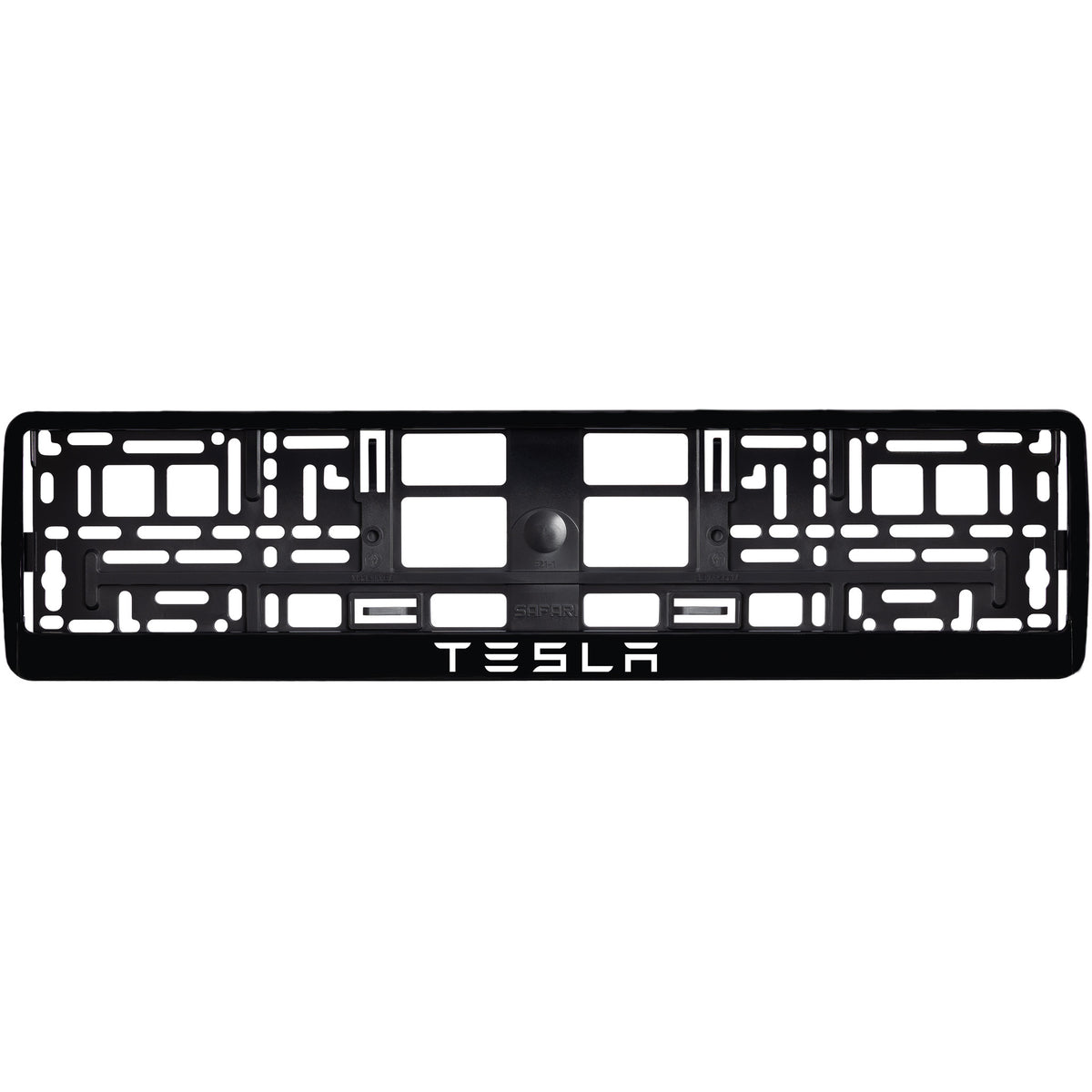 gloss black license plate frame with white tesla text