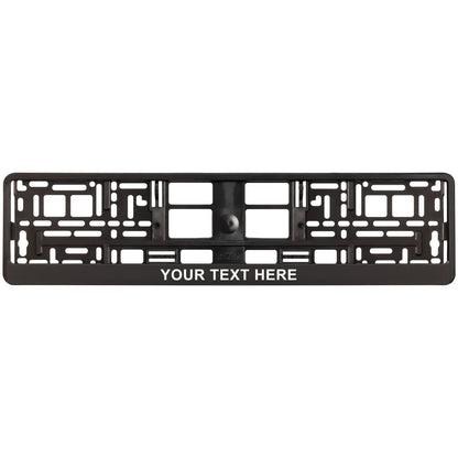 custom black license plate frame with text