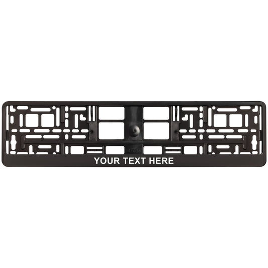 custom black license plate frame with text