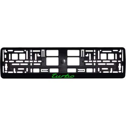 gloss black license plate frame with green turbo logo