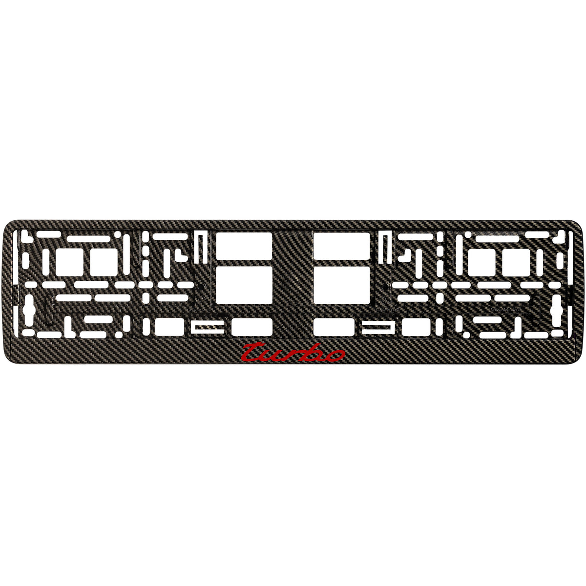 Carbon style license plate frame with red turbo logo