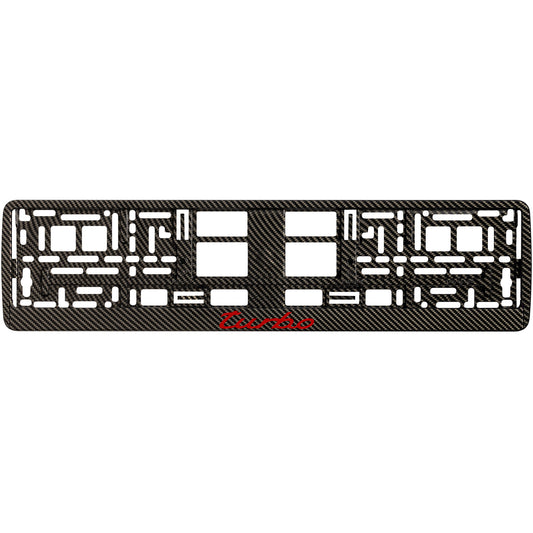 Carbon style license plate frame with red turbo logo