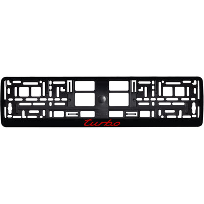gloss black license plate frame with red turbo logo