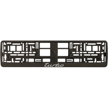 Carbon style license plate frame with silver turbo logo